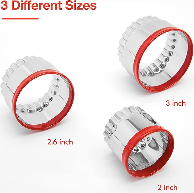 3Pcs Fluted Round Cookie Cutters - 2" & 2.6" & 3", Heavy Duty Food-Grade Stainless Steel, Mini Biscuit Cutter, Unique Design with Protective Red Top PVC