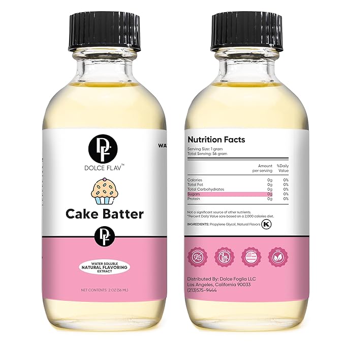 Dolce Flav Natural Cake Batter Extract – 2 Ounce Water-Soluble Kosher, Sugar-Free, Concentrated Birthday Cake Flavor for Frosting, Cupcakes & Ice Cream, Includes Measured Dropper