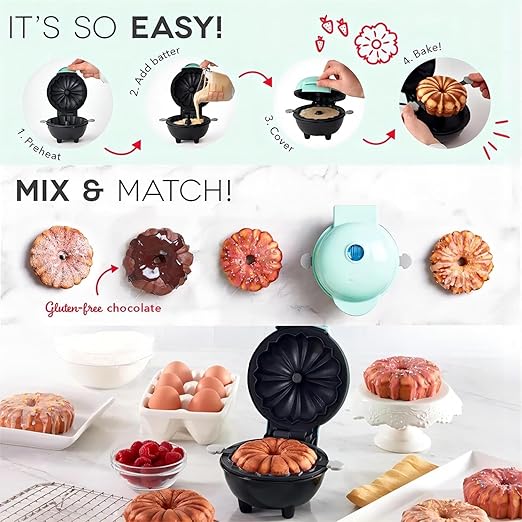 Cake Maker Lava Cake Maker Mini Donut Maker Waffle Maker Pancakes Maker Machine for Breakfast, Snacks, Desserts Non-stick Surface, Cake Machine, Double-sided Heating, White