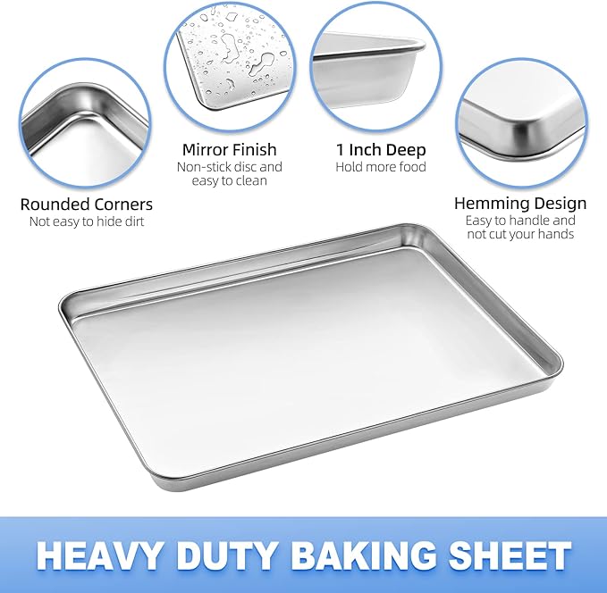 Baking Sheet with Wire Rack Set (1 Baking Pan + 1 Cooling Rack), 16 x 12 x 1 Inch Stainless Steel Cookie Sheet Pan Toaster Oven Tray with Rack, Non-stick & Dishwasher Safe