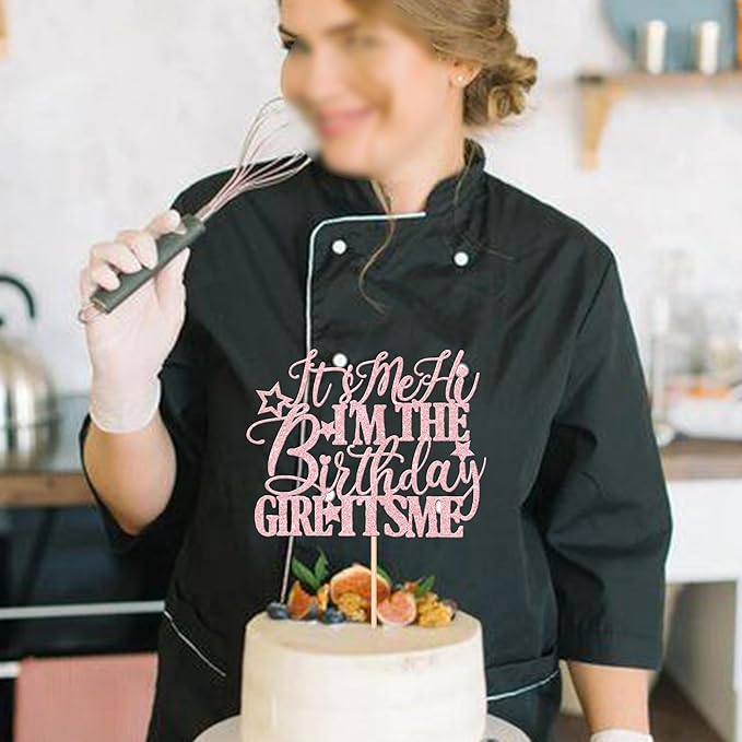 1 PCS It's Me Hi I'm the Birthday Girl It's Me Cake Topper Glitter Funny Girls Birthday Cake Pick for Hot Pop Music Singer Birthday Party Cake Decorations Supplies Light Pink