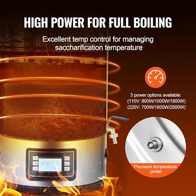 VEVOR Electric Brewing System, 8 GALLON Brewing Stock Pot, All-in-One Home Beer Brewer, 304 Stainless Steel Brewing Supplies with Panel, Includes Glass Lid, Handle, Spigot, Electronic Panel Control