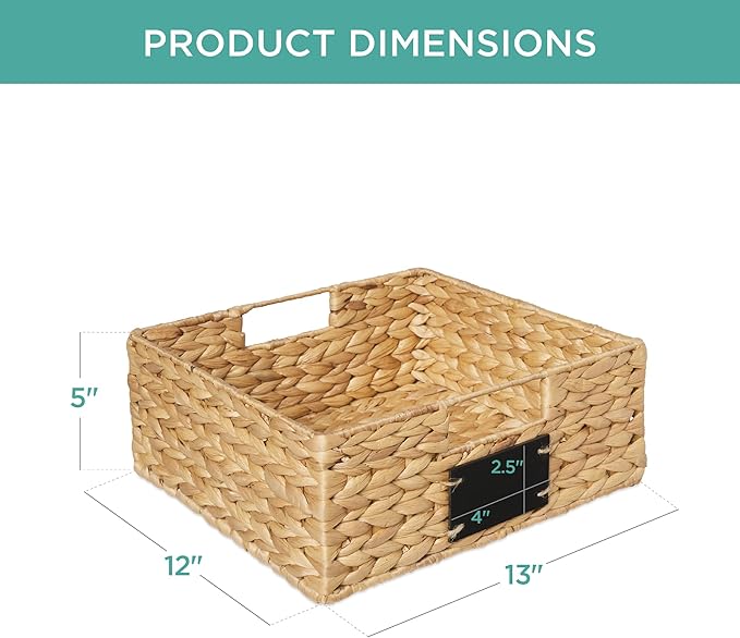 Best Choice Products Set of 4 13x12in Water Hyacinth Pantry Baskets, Woven Organizers w/Chalkboard Label, Chalk Marker - Natural