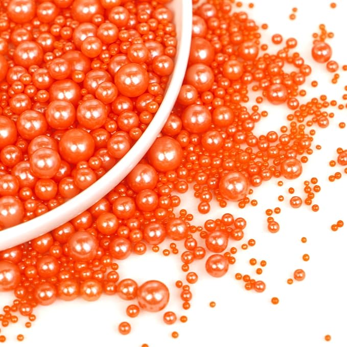 Edible Orange Pearl Sprinkles, Sugar Candy, 130g/4.58oz, Edible Orange Pearls Sprinkles for Cupcake Decorating, Cupcake Toppers, Cake Decorations