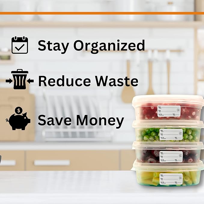 2x1 Dissolvable Food Labels, 1000 Label Stickers, Bottle Labels for Storage Bins, Sticker Labels for Food containers, (1000, Black)