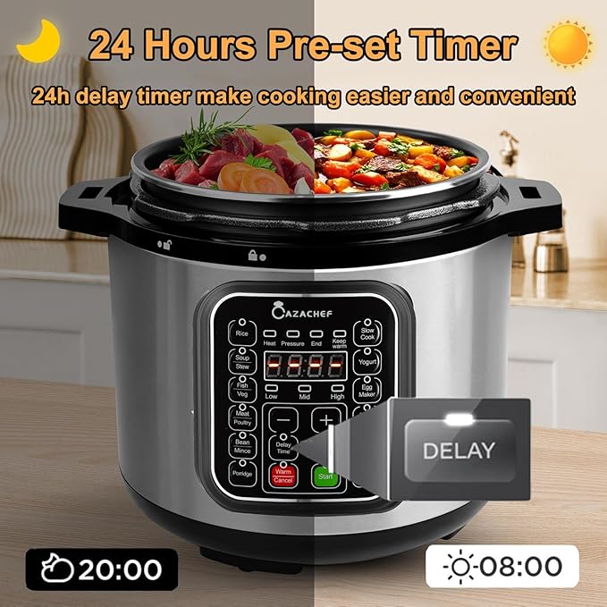 8qt stainless steel Pressure Cooker | 24-hour Presetting electric rice cooker, 14 in 1 slow cooker with temperature control | LED Multifunction Steamer, Food Warmer with nonstick pot