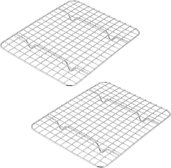 Small Baking Cooling Rack Set of 2, E-far Stainless Steel Toaster Oven Rack for Cooking Roasting Grilling Broiling Meat Bacon, 9.7” x 7.3” Metal Bakeable Wire Racks for Cookie Cake - Dishwasher Safe