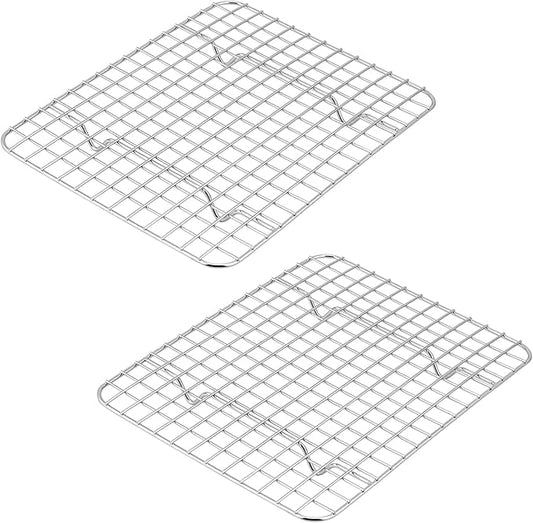Small Baking Cooling Rack Set of 2, E-far Stainless Steel Toaster Oven Rack for Cooking Roasting Grilling Broiling Meat Bacon, 9.7” x 7.3” Metal Bakeable Wire Racks for Cookie Cake - Dishwasher Safe