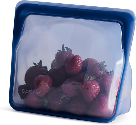 Stasher Premium Silicone Reusable Food Storage Stand-Up Mid Bag, Deep Ocean, Microwave, Sous Vide, Dishwasher, Oven and Freezer Safe, BPA Free, Leak-free, Eco-friendly, 56 Oz