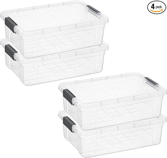 Superio Clear Storage Boxes with Lids, 16 Quart Plastic Container Bins for Organizing, Stackable Crates, BPA Free, Non Toxic, Odor Free, Organizers for Home, Office and Dorm, 4 Pack