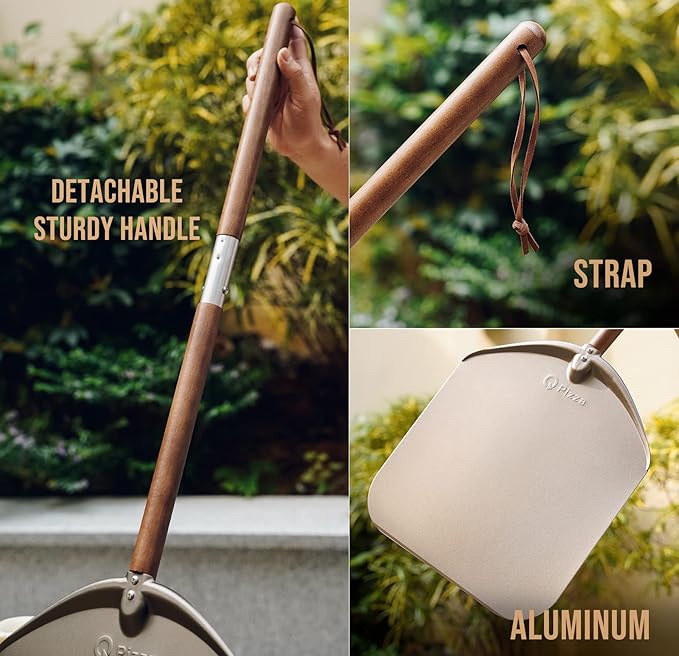 Q Pizza Aluminium 12" Pizza Peel with Long Handle, Pizza Spatula, Turning Paddle for Grill Oven, Kitchen Cooking Accessory for Baking Bread Pastry Dough Pie & Cake, PT202