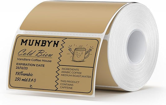 MUNBYN 3x2 Inch Brown Thermal Labels, Thermal Sticker Labels for Price, Barcode, Mailing, Name, 500 Sheets/1 Roll