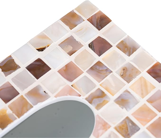 PEMAR Rectangular Mother of Pearl Tissue Box Capiz Shell Handmade Rectangle Tissue Box Cover Holder Decorative Napkin Dispenser Organizer Rustic Farmhouse Vintage Decor (Brown Checkered)