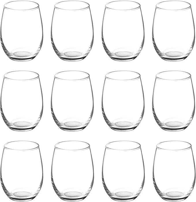 DISCOUNT PROMOS Stemless Wine Glasses by ARC 5.5 oz. Set of 12, Bulk Pack - Perfect for Hotel, Bar, Restaurant or Lounge - Black