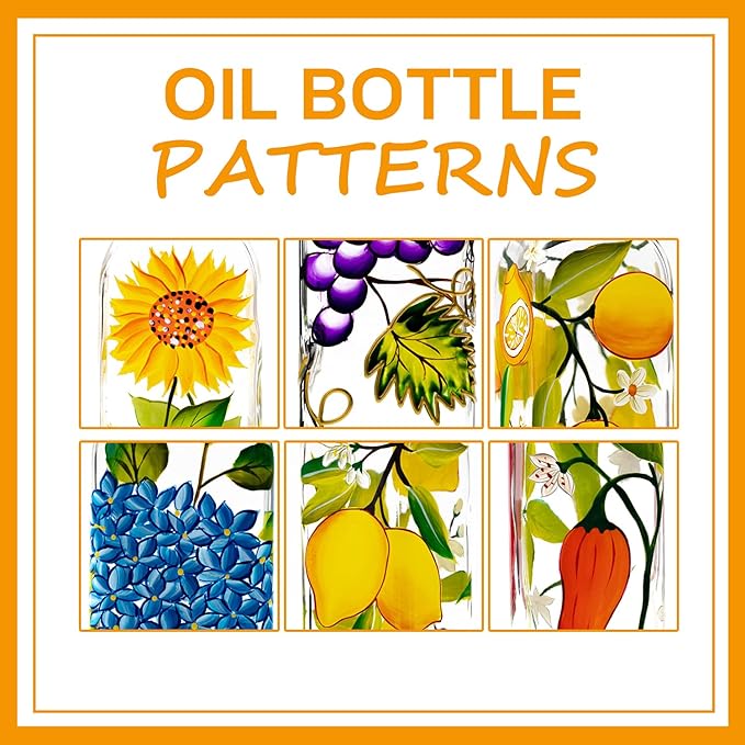 17oz Hand Painted Glass Olive Oil Bottle Dispenser - 500ml Green Oil & Vinegar Cruet with Pourers - Olive Oil Carafe Decanter for Kitchen (sunflower2)