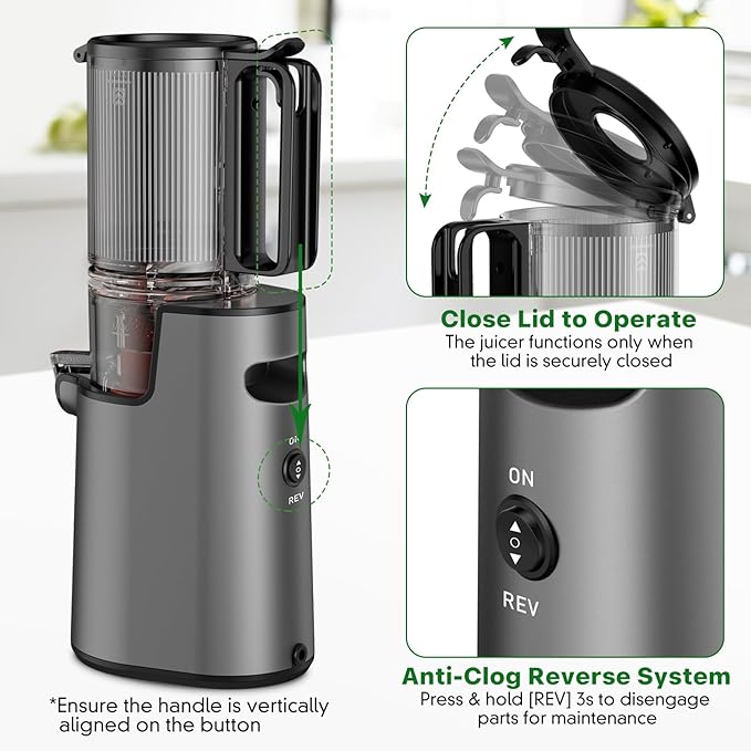 Cold Press Juicer, Masticating Juicer with 5.4" Wide Feed Chute, 350w Slow Juicer Machines Fit Whole Vegetables and Fruits with High Juice Yield, Easy to Clean (Black)
