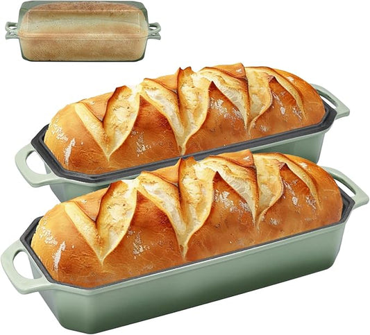 Bread Pan Cast Iron Loaf Pan with Lid Bread Loaf Pan 13x5 Inch Enameled Cast Iron Sourdough Bread Pan,AquaGreen