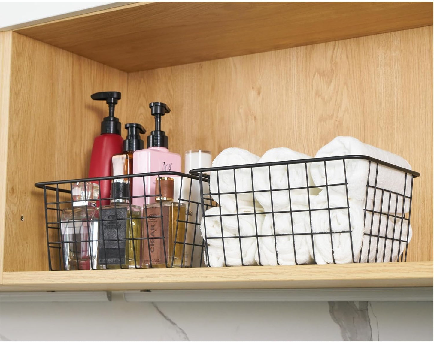 Wire Kitchen Storage Basket 4 Packs,Perfect Pantry Organization Accessories Baskets,Laundry Basket,Countertop Organization,Suitable for Kitchen,Bathroom,Bedroom,Tabletop,Rose gold