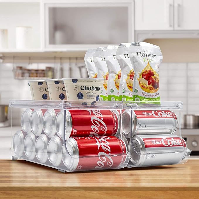 Sorbus Soda Can Organizer for Refrigerator - Stackable Holder Dispenser With Lid for Fridge, Pantry, Freezer - Holds 9 Cans Each, BPA-Free, Clear Design, Drink Organizer (2-Pack)