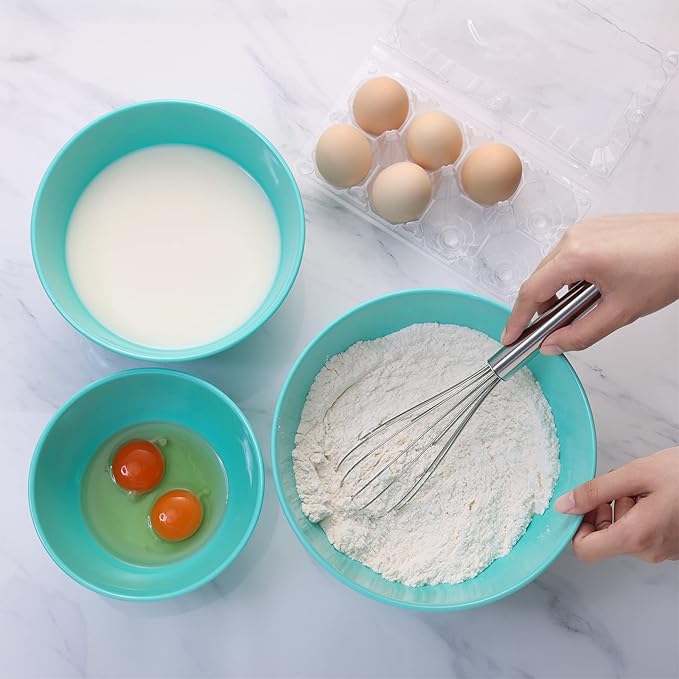TP Mixing Bowl Set with Lids, 6-Piece Melamine Nesting Bowls Set for Pasta Baking Salad Mixing, Set of 3, Glossy Turquoise