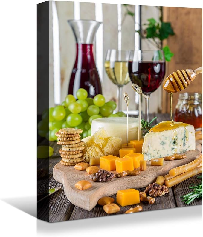 Looife Cajun Kitchen Wall Art, 12x16 inch Boho Kitchen Canvas Wall Decor - Modern Art Deco Print with Wine & Food Motif, Ready to Hang for Dining Room & Bar