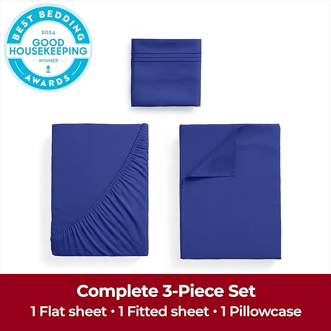 Mellanni Twin XL Sheets Set - 3 PC Iconic Collection Bedding - Hotel Luxury, Extra Soft, Cooling Bed Sheets - Wrinkle, Fade, Stain Resistant (Twin Extra Long, Royal Blue)