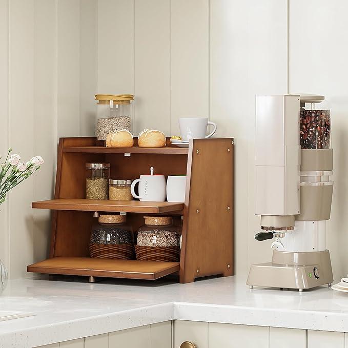 Vintage Double Layer Bread Box for Kitchen Counter Bamboo Bread Storage Container Large Capacity Bread Storage Bin