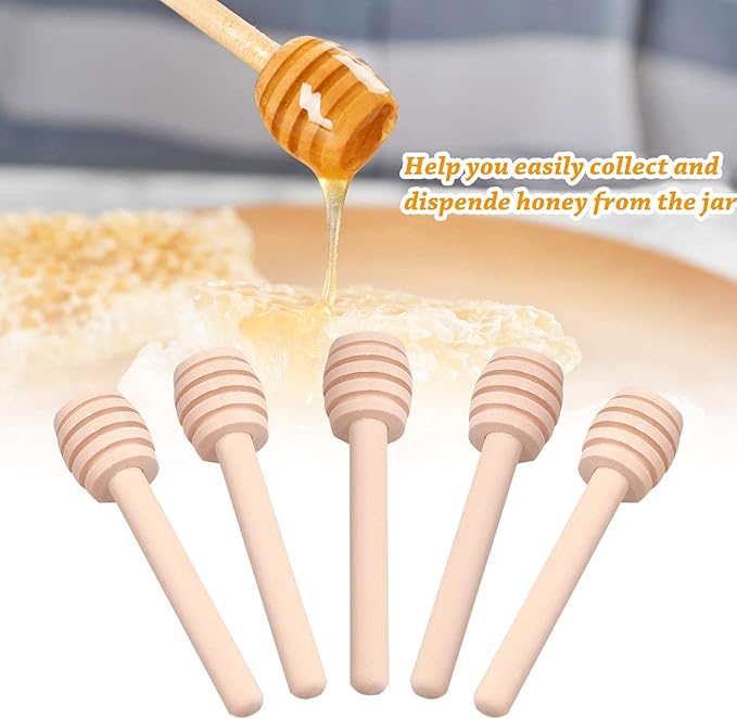 Premium 50-Pack 3 Inch Mini Wooden Honey Dipper Stick, Individually Wrapped,Pefect for Wedding Shower Party Favors Honey Jar spoon or Honey Wands mini