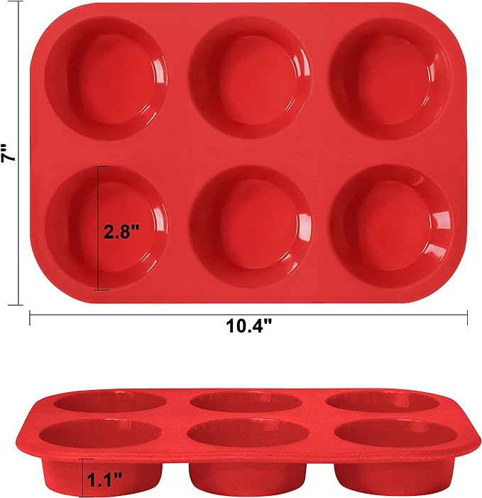 Anaeat Silicone Muffin Pan - 6 Cups Non-Stick Cupcake Molds, Food Grade Silicone Baking Tray for Making Egg Muffin, Cupcake, Quiches, Tart and Desserts, Reusable Muffin Tin Just Pop Out (3 Pack)