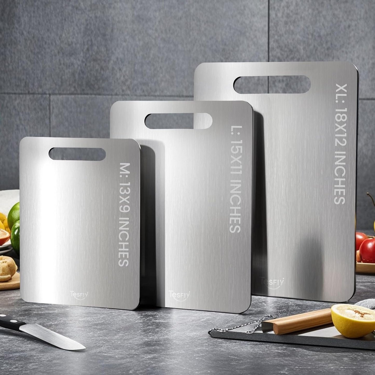 2 Pack Titanium Cutting Board - 100% Pure Titanium Cutting Boards For Kitche,Easy to clean, Double-sided food-grade Cutting Board For Meats, Fruits And Vegetables (M+L)