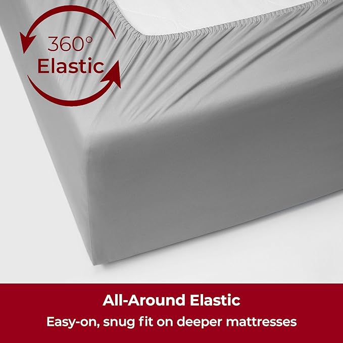 Mellanni Extra Deep Twin Sheets - 3 PC Iconic Collection Bedding - Hotel Luxury, Ultra Soft, Cooling Bed Sheets - Wrinkle, Fade, Stain Resistant (Twin, Light Gray)