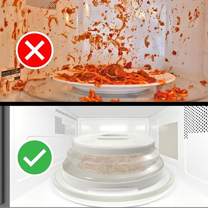 2.0 Magnetic Microwave Splatter Cover, Collapsible 12-Inch BPA-Free Food Lid with Upgraded Magnets, Vented Plate Guard, Dishwasher Safe, Space-Saving Magnetic Storage - White