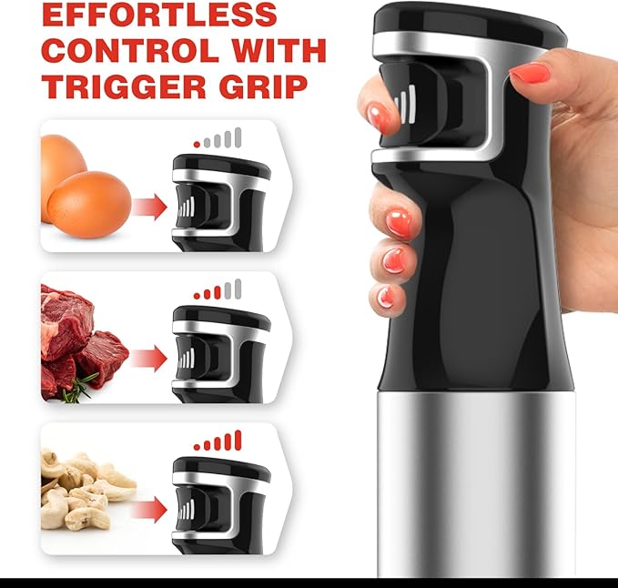 1100W Corded Hand Blender – 6-in-1 Stick Blender – Variable Speed Immersion Blender with Titanium Blades – Corded Blender with Whisk Chopper Frother Storage Holder & Silicone Cover