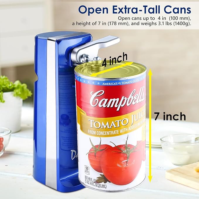 Davivy Electric Can Opener for One Touch Lid Opening,Removable Stainless Steel Cutter and 3-in-1 Design with Knife Sharpener and Bottle Opener. Blue