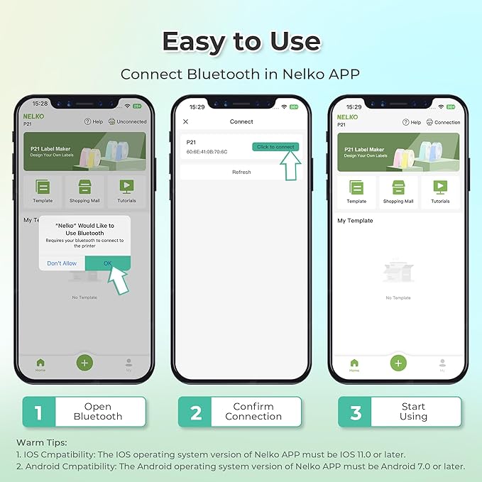 Nelko Label Maker Machine with Tape, P21 Bluetooth Label Printer, Wireless Mini Label Makers with Multiple Templates for School Office Home, Cyan