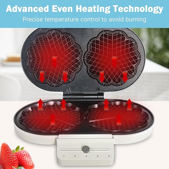 Electric Heart-shape Waffle Maker: Double-plate 5-Temp Control & Fast Heating - White Oval Shape with Non-Stick Scratch-Resistant Coating for Belgian Waffles