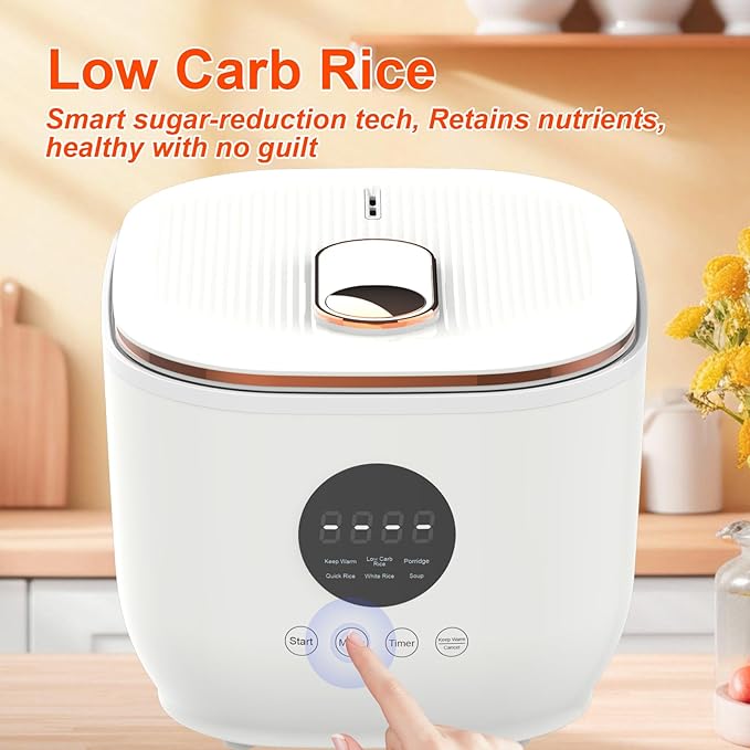 3L Healthy Low Carb Rice Cooker, Low Sugar Digital Steamer,Porridge,Soup,Quick Rice,White Rice,Stainless Steel Filter Basket，5 Cooking Functions,24H Timer & Auto Keep Warm