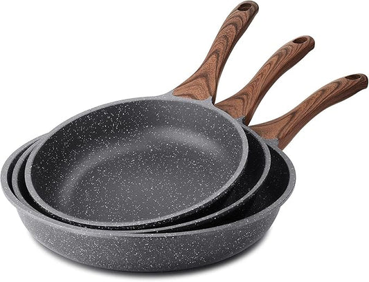 SENSARTE Nonstick Frying Pan Skillets, Swiss Granite Coating Omelette Pans, Healthy Cookware Chef's Pan, Free of Intentionally Added PFOA (9.5+11+12.5 Inch)