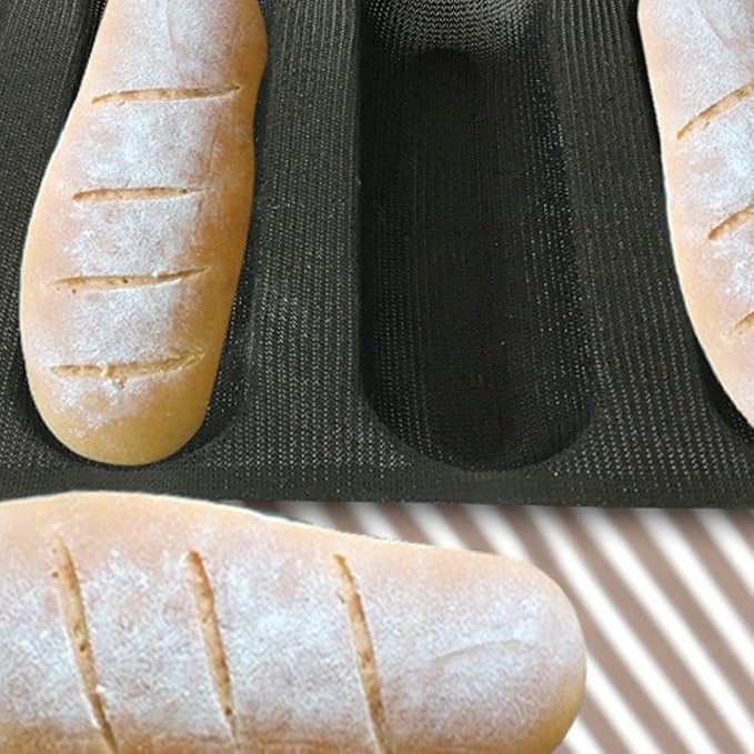 Bluedrop Silicone Bread Forms For Hot Dog Baking Molds Sandwich Making Sheet 4 Cavities 9 inches Loaf Eclair Mats
