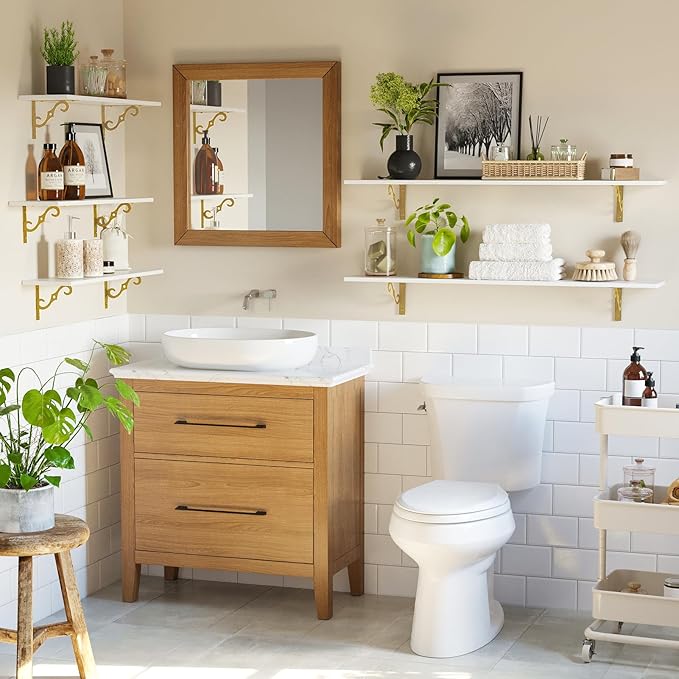 DINZI LVJ Long Wall Shelves, 39.4" Wall Mounted Shelves Set of 4, Wide Floating Shelf with Metal Brackets, for Living Room, Bathroom, Bedroom, Kitchen, Office, White and Gold