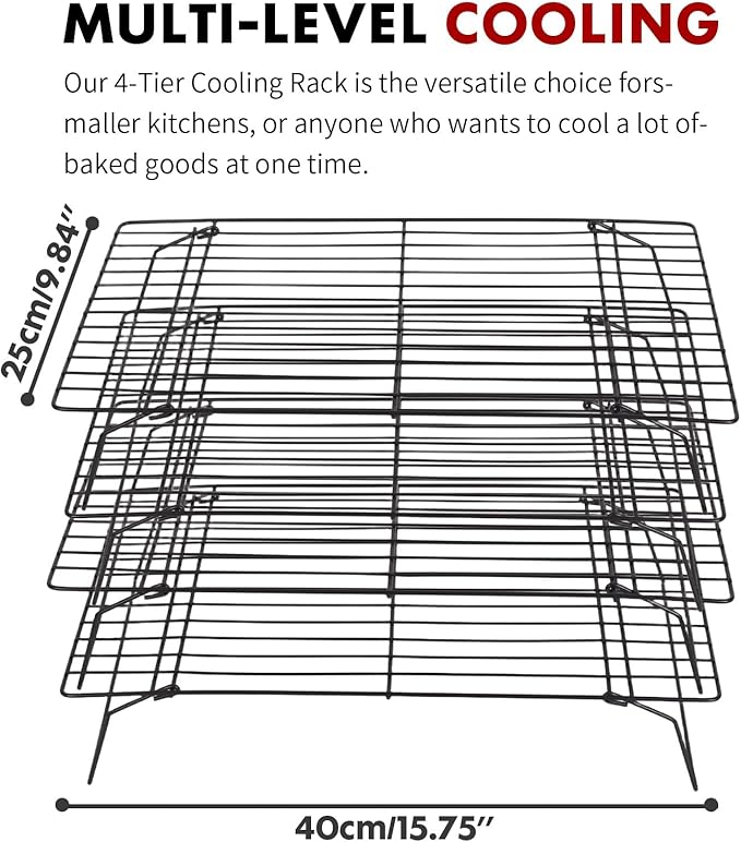 ShellKingdom Cooling Racks, Stainless Steel Non-Stick Baking Racks And Oven Safe Wire Cool Racks for Cookies, Cakes and Baking, 4-Tier, Foldable