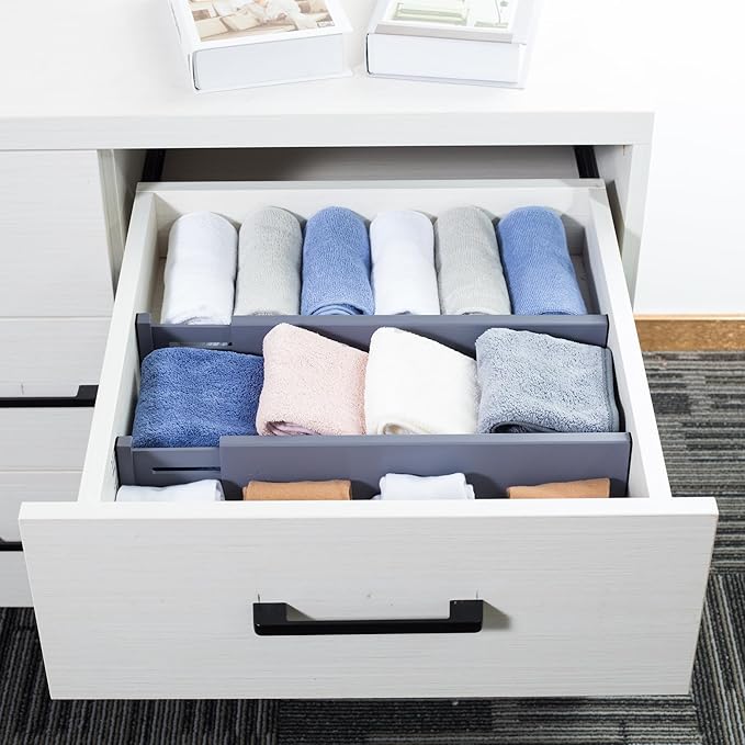 Utoplike 4 PCS Bamboo Kitchen Drawer Dividers(Fits 15"-17.7" Drawer Inner Size), Adjustable Drawer Organizers for Socks, Spring Loaded, Works in Drawer for Bedroom, Dresser