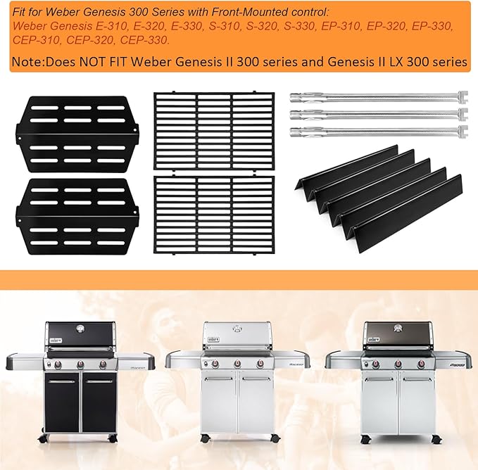 Grill Parts Replacement For Weber Genesis 300 Series E310, E320,E330,S310, S320, S330, EP310, EP320, EP330 with Front-Mounted Control,7620 Flavor Bar 62752 Burner 7524 Grates,7622 Heat Deflector