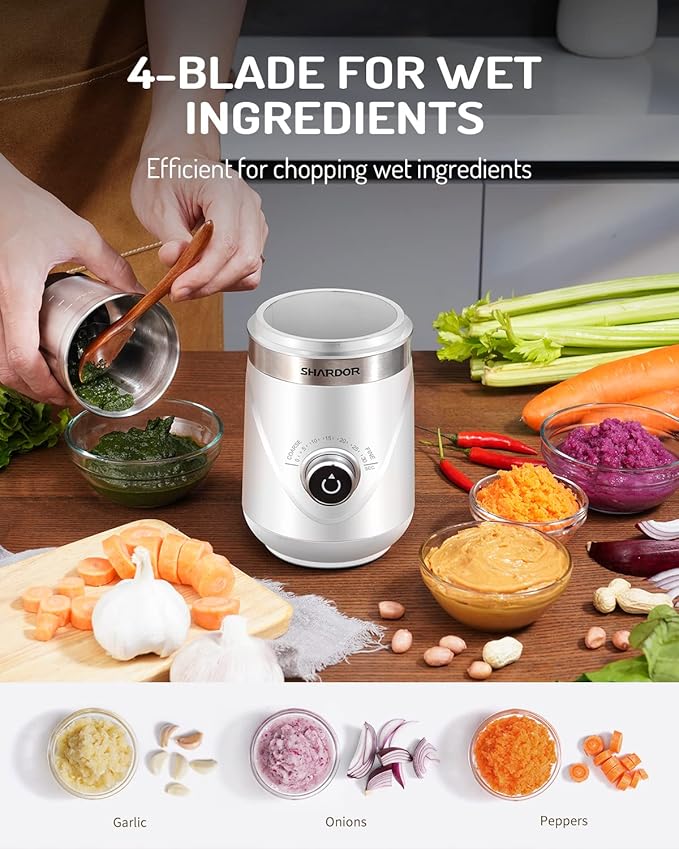 SHARDOR Electric Super Silent Blade Coffee Grinder, Timed Grind Control Rotary Knob, Adjustable Coarse to Fine for Coffee Beans, Spices & Herbs, with 2 Removable Stainless Steel Bowl, White