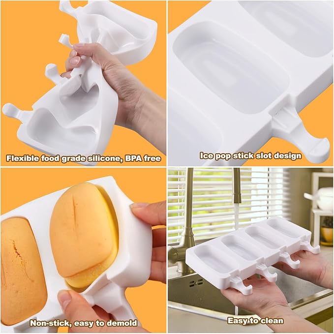 Juome Cake Pop Mold Kit, 2 Pack 8 Cavities Cakesicle Molds Silicone with 100 Wooden Sticks & 100 Packaging Bags with Ties, Cake Pop Maker Supplies Accessories, Baking Tools for Home Baking Desserts