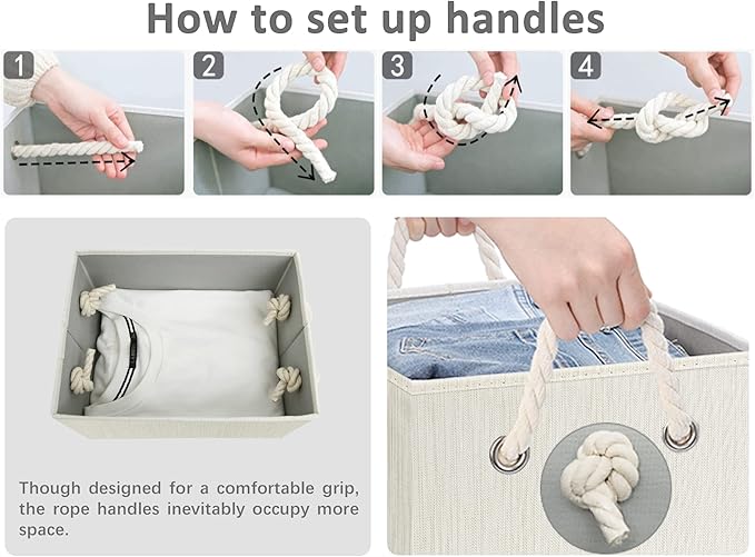 StorageWorks Storage Bins with Lids, Decorative Storage Boxes with Lid and Soft Rope Handles, Foldable Storage Baskets for Closet, Shelves, Stackable, Mixing of Beige, White & Ivory, Medium, 3-Pack