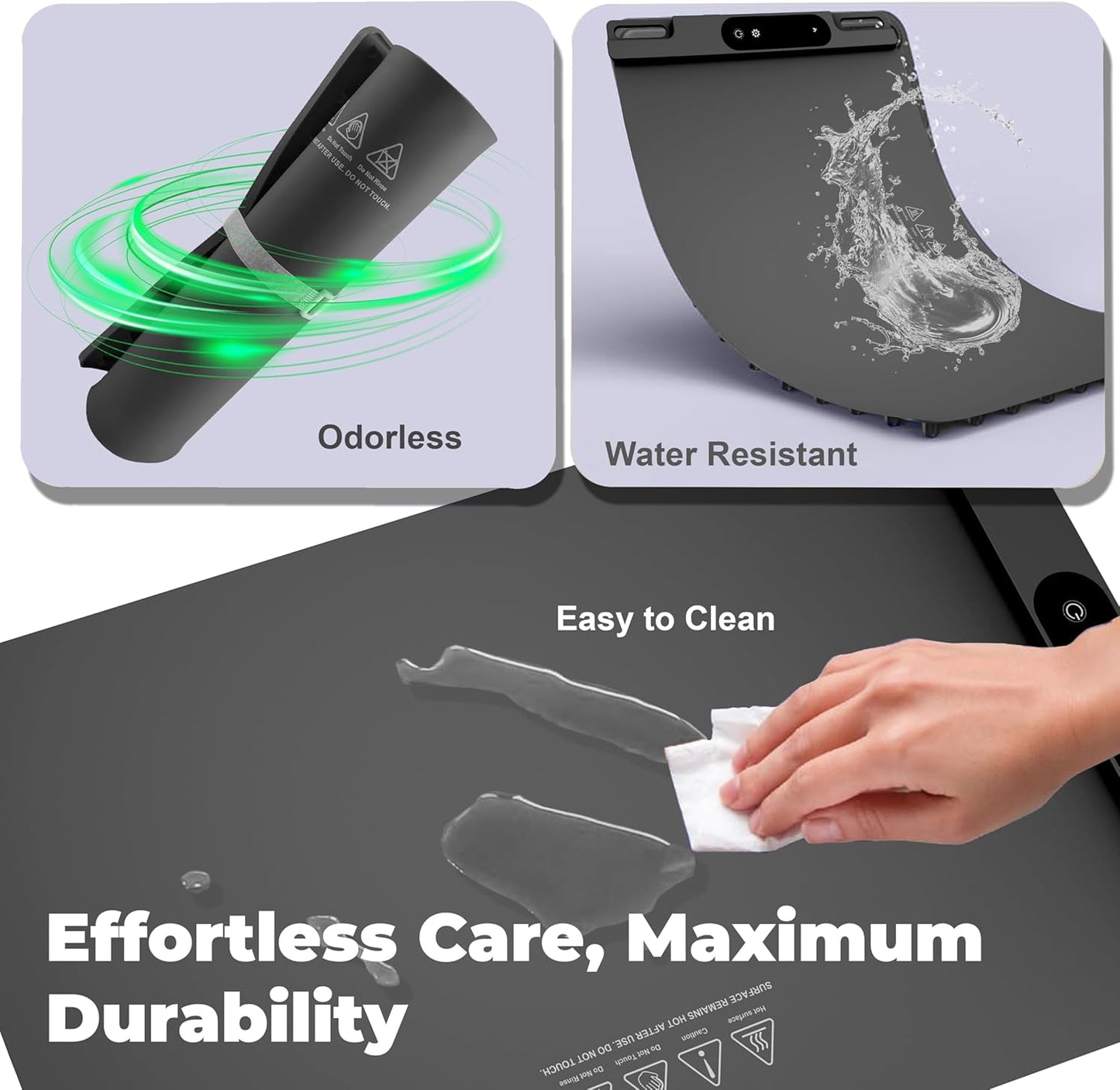 OMEO Food Warming Mat - Electric Warming Tray with 3 Temperature Settings and 1-4 Hours Timer, Full Surface Graphene Food Warmer, Premium Rollable Silicone Heating Mat Food, Gatherings, Parties(Grey)