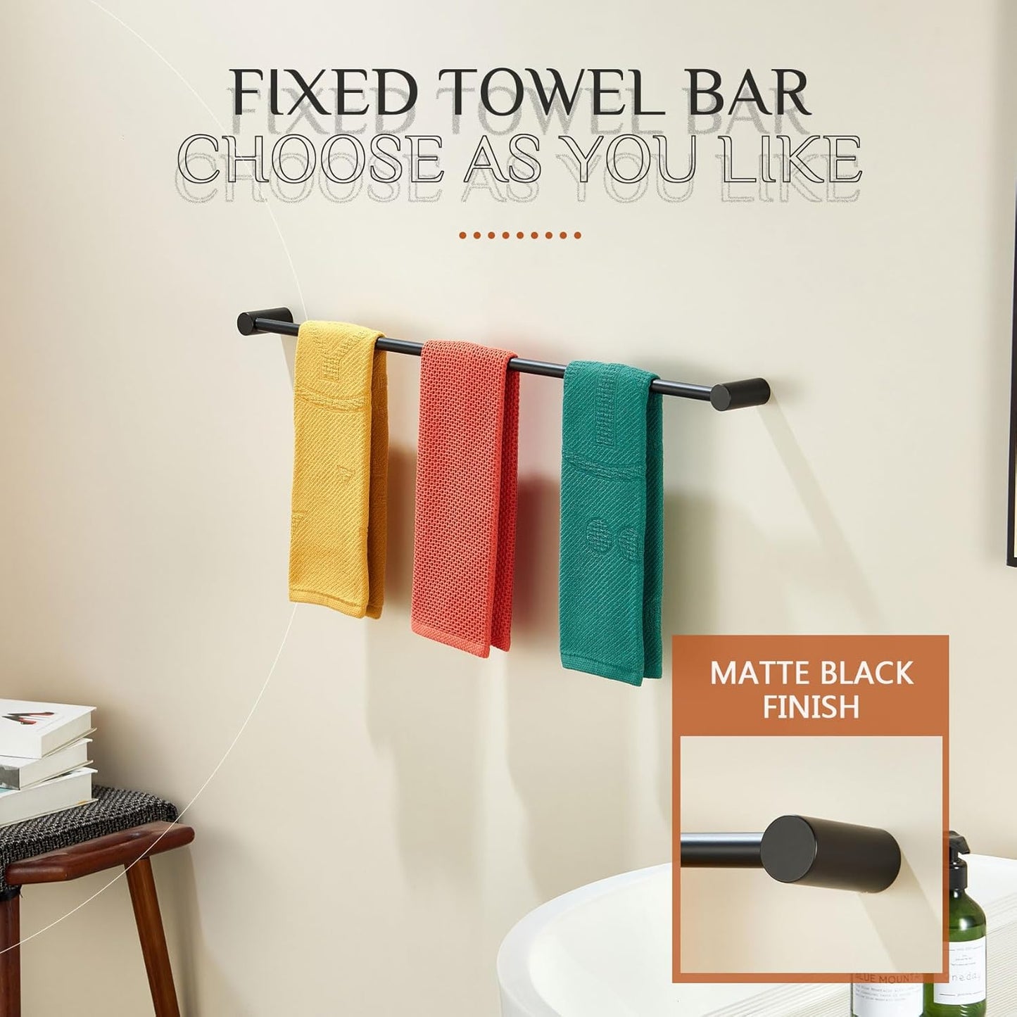 KOKOSIRI Towel Holder Black for Bathroom and Lavatory 36-Inch Towel Bar Single Bath Rack Wall Mounted Stainless Steel Bathroom Hardware, B4007BK-L36