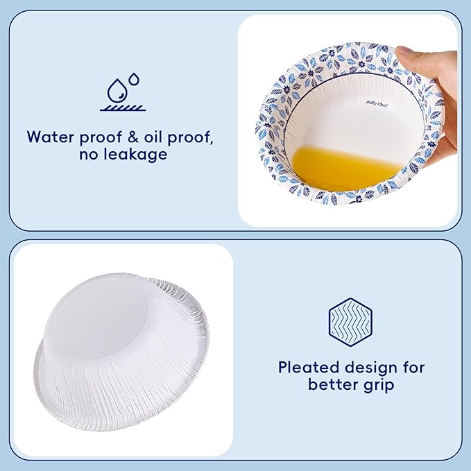 JOLLY CHEF 16 oz Paper Bowls 156 Count Soak Proof, Heavy Duty Printed Disposable Small Bowls Bulk for Dinner or Lunch