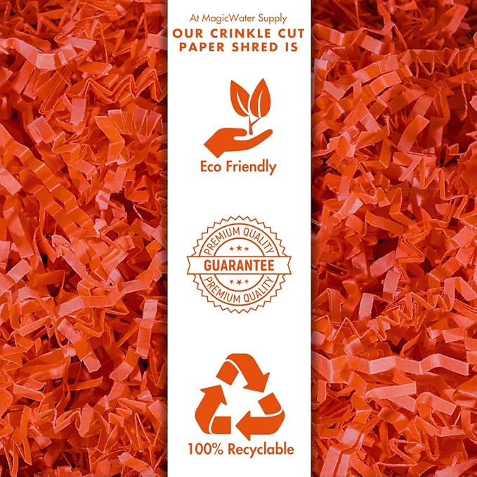 MagicWater Crinkle Cut Paper for Gift Baskets - 2LB - Orange - Perfect for Shredded Paper Filler, Basket Filler, Gift Boxes, Bridesmaid Gifts, Halloween Stuffers & More – Ideal for All Occasions